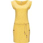 Reduzierte Gelbe Bestickte Casual Kurzärmelige RAGWEAR Bio Nachhaltige Rundhals-Ausschnitt Wickelkleider mit Knopf aus Baumwolle für Damen Größe L 