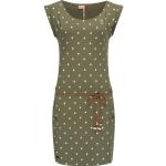 Olivgrüne Nachhaltige Kurzärmelige Gepunktete Casual RAGWEAR Rundhals-Ausschnitt Sommerkleider mit Knopf aus Baumwollmischung für Damen Größe XS 