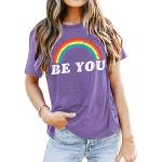 Violette Casual Kurzärmelige LGBT Lesbian Pride T-Shirts aus Baumwollmischung Handwäsche für Damen Größe S für den für den Sommer 