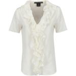 Reduzierte Weiße Unifarbene Kurzärmelige Ralph Lauren V-Ausschnitt Hemdblusen für Damen Größe M 