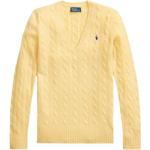 Gelbe Ralph Lauren V-Ausschnitt Kaschmir-Pullover aus Wolle für Damen Größe M 