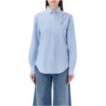 Reduzierte Hellblaue Langärmelige Ralph Lauren Festliche Blusen aus Baumwolle für Damen Größe S 