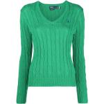 Reduzierte Grüne Ralph Lauren V-Ausschnitt Strickpullover aus Baumwolle für Damen Größe L 