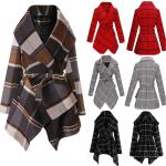 Khakifarbene Maxi Asymmetrische Langmäntel mit Gürtel aus Wolle für Damen Größe 3 XL Große Größen Weihnachten 