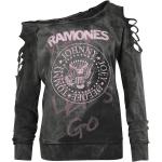 Schwarze Ramones Rundhals-Ausschnitt Damenbandshirts mit Cutwork Größe XXL für Festivals 