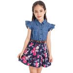 Marineblaue Blumenmuster Casual Kindershirtkleider aus Denim für Mädchen Größe 134 für den für den Sommer 