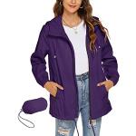 Reduzierte Violette Wasserdichte Winddichte Atmungsaktive Regenjacken mit Reißverschluss aus Softshell mit Kapuze für Damen Größe XL für den für den Sommer 