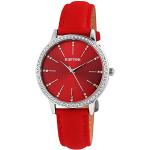 Rote Elegante Raptor Quarz Damenarmbanduhren aus Leder mit Analog-Zifferblatt mit Strass mit Mineralglas-Uhrenglas mit Lederarmband 