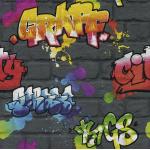 Schwarze Rasch Kindertapeten mit Graffiti-Motiv 