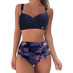 Marineblaue Sexy Push Up Bikinis aus Elastan für Damen Größe M 2-teilig für den für den Sommer 