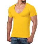 Gelbe Unifarbene ReRock V-Ausschnitt T-Shirts für Herren Größe XXL 