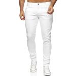 Weiße Slim Fit Jeans mit Reißverschluss aus Baumwolle enganliegend für Herren Größe XXL Weite 33, Länge 30 