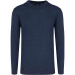 Blaue Unifarbene Langärmelige Redmond Rundhals-Ausschnitt Rundhals-Pullover aus Baumwolle für Herren für den für den Herbst 