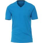 Blaue Unifarbene Kurzärmelige Redmond V-Ausschnitt T-Shirts aus Jersey für Herren Größe S 