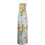 Pastellblaue Blumenmuster Reformation Maxi Spaghettiträger-Kleider mit Reißverschluss für Damen 