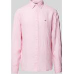 Pinke Unifarbene Tommy Hilfiger Button Down Kragen Leinenhemden aus Leinen für Herren Größe XL 
