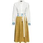 Gelbe Reitmayer Midi Rundhals-Ausschnitt Midikleider & knielange Kleider aus Leinen für Damen für den für den Sommer 