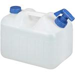 Relaxdays 10 L Wasserkanister, Ablasshahn, Schraubdeckel, tragbarer Trinkwasserkanister, BPA-frei, Camping, Auto, weiß