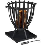 Schwarze Relaxdays Feuerschalen 34 cm aus Stahl mit Tragegriffen 