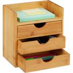 Relaxdays - Schreibtisch Organizer, Ablage, 3 Schubladen, für Büroutensilien, Bambus Schubladenbox, HBT: 21x20x13 cm natur