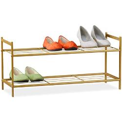 Relaxdays Schuhregal SANDRA, 2 Ebenen, für 6 Paar Schuhe, offen, Metall, Schuhablage, HBT: ca. 33,5 x 69,5 x 26 cm, gold