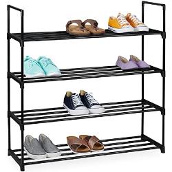 Relaxdays Schuhregal Stecksystem, 4 Ebenen, für 16 Paar Schuhe, HBT: 91,5 x 90,5 x 30,5 cm, Schuhständer Metall, schwarz, 10036199_349