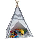 Relaxdays - Tipi Zelt für Kinder, mit Boden, Kinderzimmer Zelt, Wigwam Kinderzelt, HxBxT: 150 x 120 x 120 cm, weiß-grau