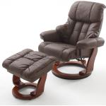 Braune MCA furniture Relaxsessel mit Hocker aus Leder gepolstert Breite 50-100cm, Höhe 100-150cm, Tiefe 50-100cm 