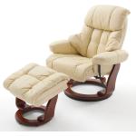 Cremefarbene MCA furniture Relaxsessel mit Hocker aus Leder mit verstellbarer Rückenlehne Breite 50-100cm, Höhe 100-150cm, Tiefe 50-100cm 