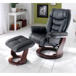 Schwarze MCA furniture Relaxsessel mit Hocker aus Leder gepolstert Breite 50-100cm, Höhe 100-150cm, Tiefe 50-100cm 