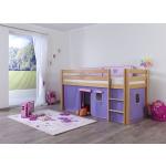 Relita Halbhohes Spielbett ALEX Buche massiv natur lackiert mit Stoffset Vorhang , purple/rosa