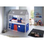 Relita Spielbett Tom´s Hütte und Bett Kim Buche massiv weiß lackiert. Textilset blau/rot BH1131117+ZB1371417+TX5002010+TX5032010