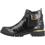Schwarze Remonte Runde Blockabsatz Ankle Boots & Klassische Stiefeletten mit Reißverschluss in Breitweite aus Kunstleder für Damen 