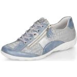 Blaue Remonte Low Sneaker mit Reißverschluss in Breitweite aus Glattleder mit herausnehmbarem Fußbett für Damen Größe 45 