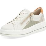 Weiße Remonte Low Sneaker mit Reißverschluss in Breitweite aus Glattleder mit herausnehmbarem Fußbett für Damen Größe 39 