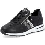 Schwarze Remonte Low Sneaker mit Reißverschluss in Breitweite aus Glattleder mit herausnehmbarem Fußbett für Damen Größe 38 