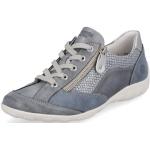 Blaue Remonte Low Sneaker mit Reißverschluss in Breitweite aus Glattleder mit herausnehmbarem Fußbett für Damen Größe 42 