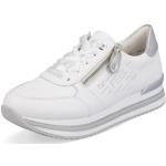 Weiße Remonte Low Sneaker mit Reißverschluss in Breitweite aus Glattleder mit herausnehmbarem Fußbett für Damen Größe 44 