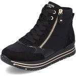 Reduzierte Schwarze Lack-Optik Remonte Low Sneaker mit Reißverschluss in Breitweite aus Glattleder mit herausnehmbarem Fußbett für Damen Größe 42 