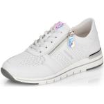 Weiße Remonte Low Sneaker mit Reißverschluss in Breitweite aus Glattleder mit herausnehmbarem Fußbett für Damen Größe 44 