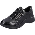 Schwarze Lack-Optik Casual Remonte Runde Low Sneaker mit Reißverschluss in Normalweite aus Textil mit herausnehmbarem Fußbett für Damen 