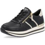 Schwarze Remonte Low Sneaker mit Reißverschluss in Breitweite aus Glattleder mit herausnehmbarem Fußbett für Damen Größe 42 