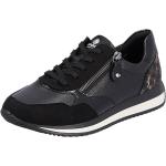 Schwarze Remonte Runde Low Sneaker mit Reißverschluss in Normalweite aus Leder mit herausnehmbarem Fußbett für Damen 
