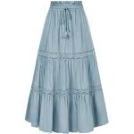 Hellblaue Vintage Plisseekleider mit Rüschen aus Spitze für Damen Größe S für Partys 