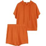 REORIA Damen Trainingsanzüge Kurzarm-Hoodie und fließende Shorts Jogginganzug Zweiteiler Overall Sommer Outfits Orange XXL
