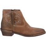 Kamelbraune Bestickte Blockabsatz Cowboy-Boots & Cowboystiefeletten mit Reißverschluss aus Veloursleder für Damen Größe 37 