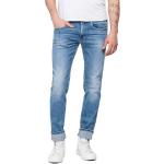 Indigofarbene Bestickte Replay Bio Slim Fit Jeans mit Reißverschluss aus Denim für Herren Weite 33 