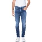 Blaue Bestickte Replay Bio Ripped Jeans & Zerrissene Jeans mit Nieten mit Reißverschluss für Herren 