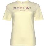 Reduzierte Gelbe Kurzärmelige Replay T-Shirts aus Baumwolle für Damen Größe L 