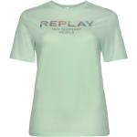 Reduzierte Grüne Kurzärmelige Replay T-Shirts aus Baumwolle für Damen Größe L 